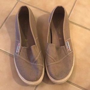Superga slip on tan sneakers